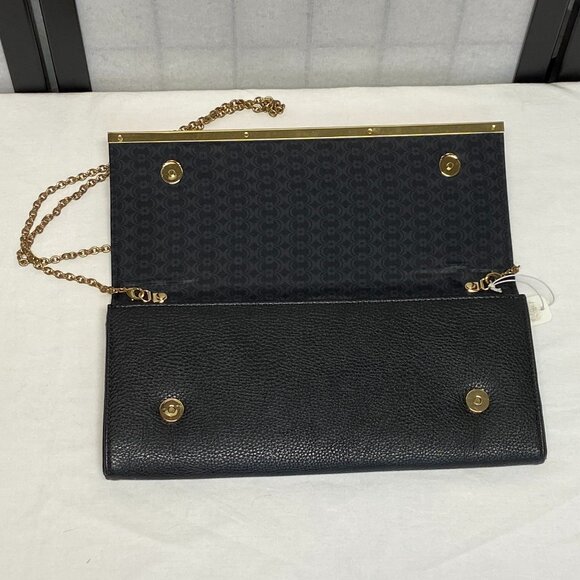 Charming Charlie Cutout Front Envelope Foldover Gold Chain Clutch Bag Black NWT - Picture 3 of 7